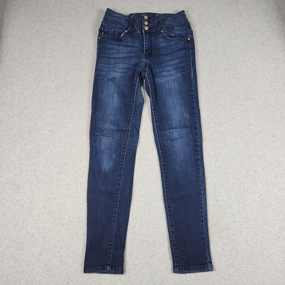 KanCan Jeans Womens 26 Dark Blue Denim Cotton Stretch Triple Button Skinny Leg